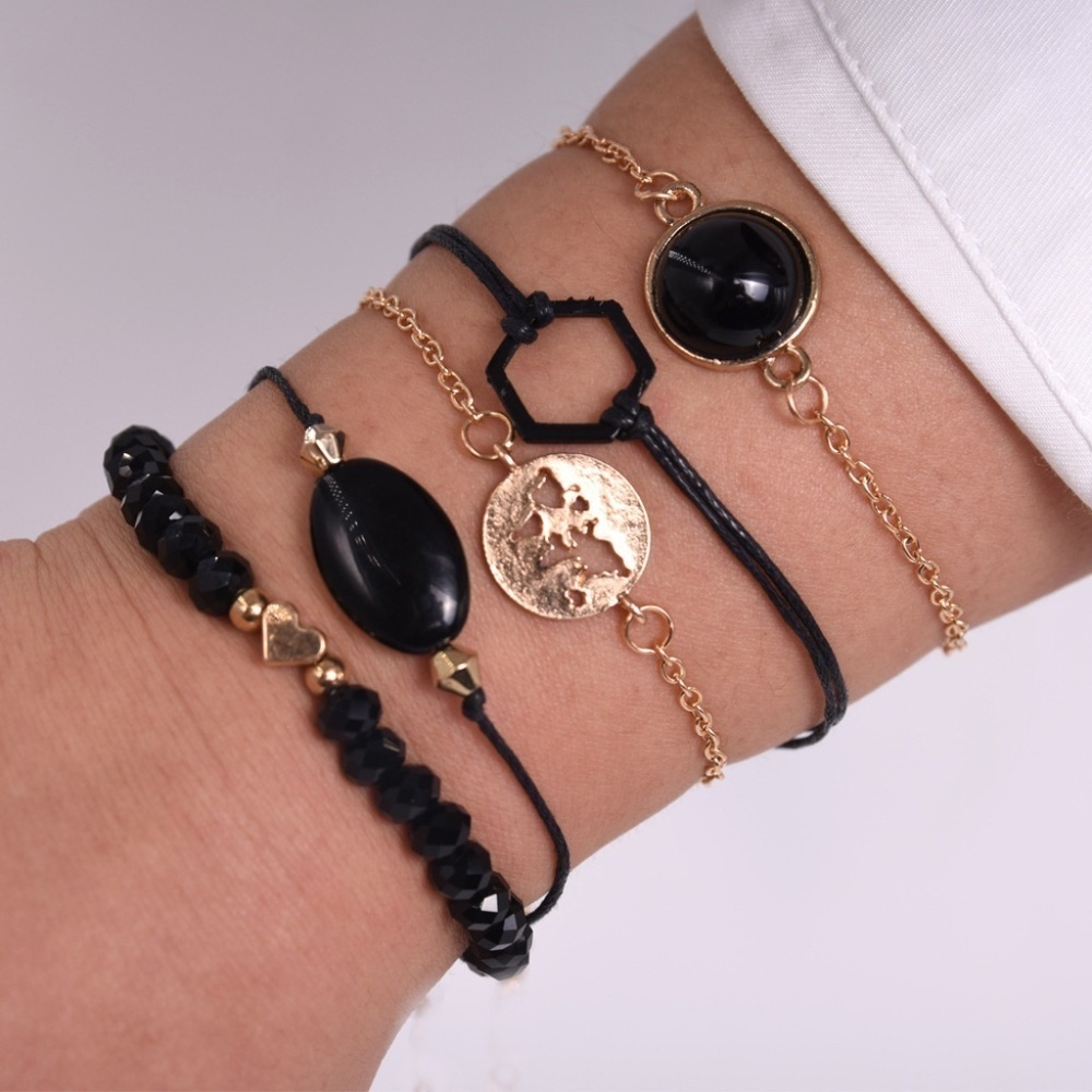 *BAILEE* 5-Pc Gold x Black Fashion Bracelet Set